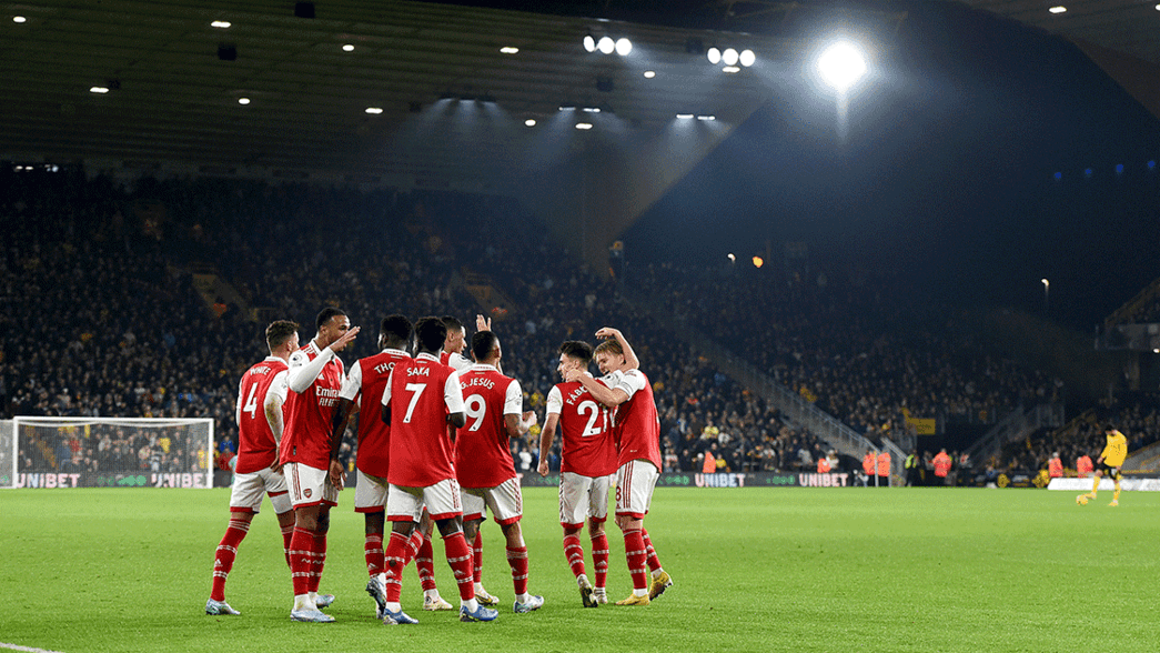 Arsenal celebrate against Wolves