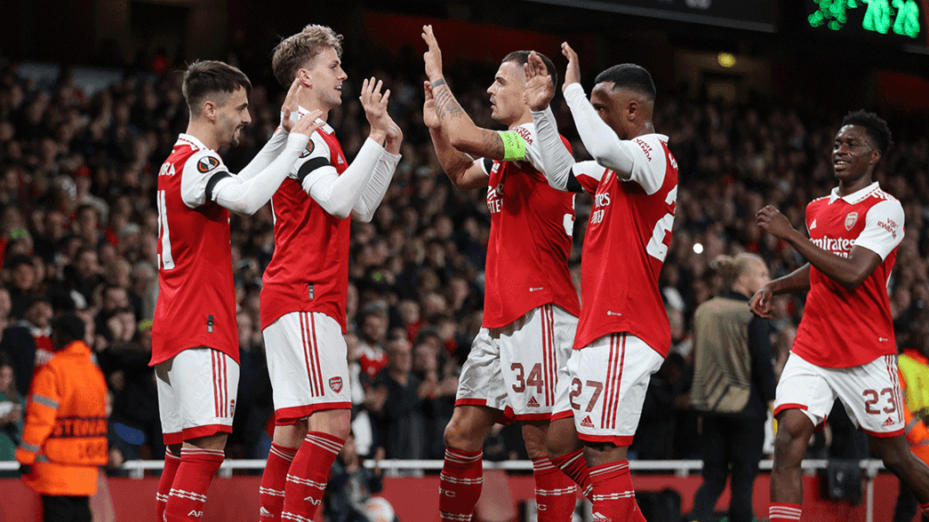 Arsenal celebrate scoring against Bodo/Glimt