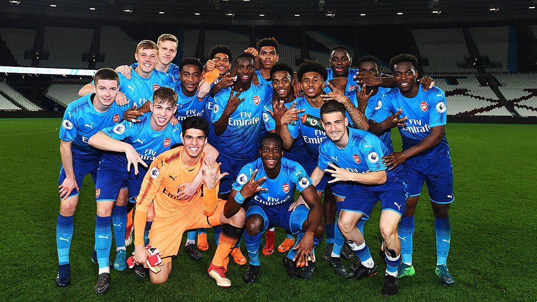 Arsenal Under-23s celebrate winning the league