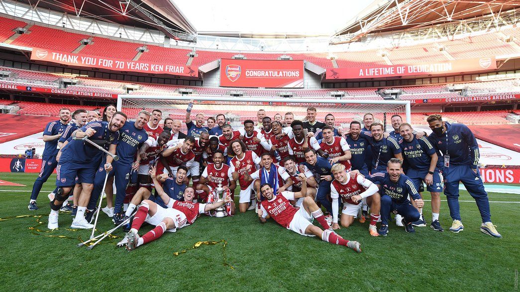 Arsenal celebrate at Wembley after winning the FA Cup