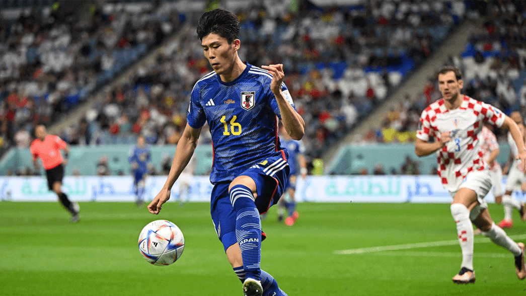 Takehiro Tomiyasu in action for Japan against Croatia