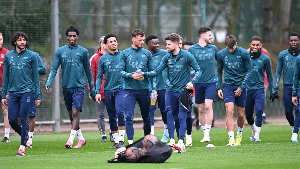 The Arsenal squad before training ahead of our game at Porto