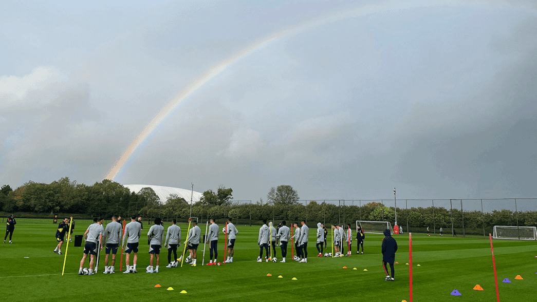 Arsenal training in the rain ahead of the game against Brighton