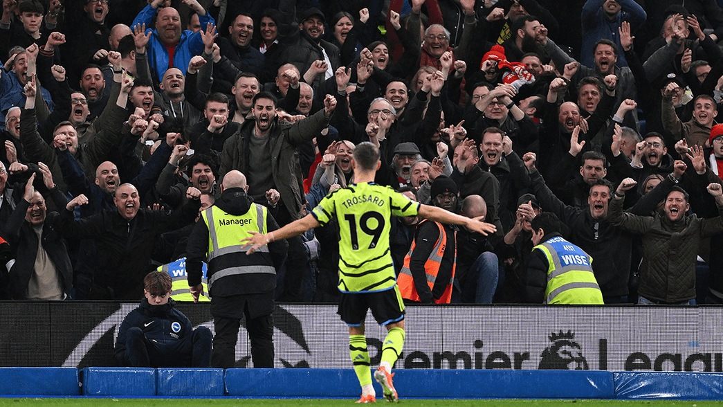 Leandro Trossard celebrates scoring against Brighton