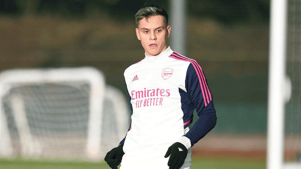 Leandro Trossard in training at London Colney