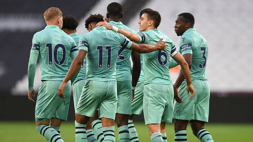 Arsenal U-23's celebrate their opener against West Ham 
