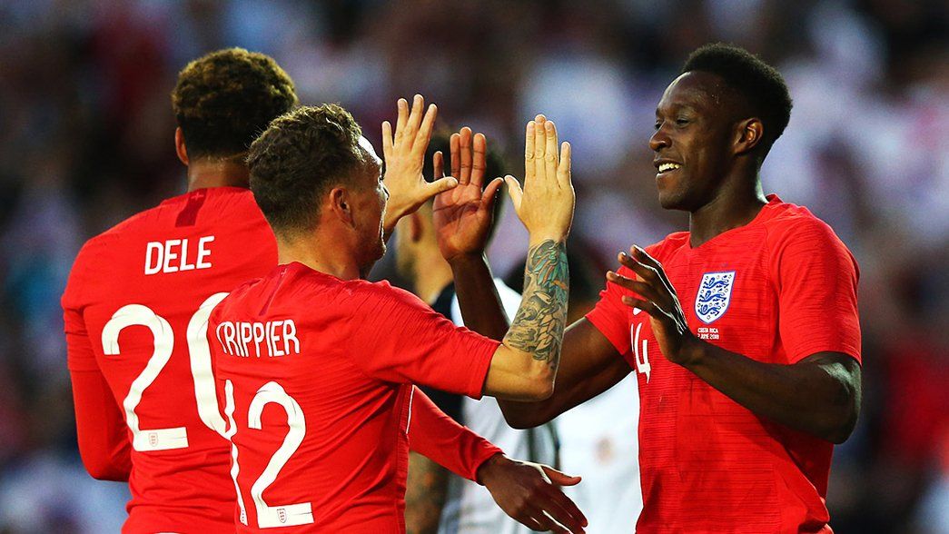 Danny Welbeck celebrates for England