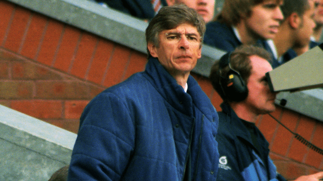 Arsene Wenger during his first game in charge against Blackburn Rovers in 1996