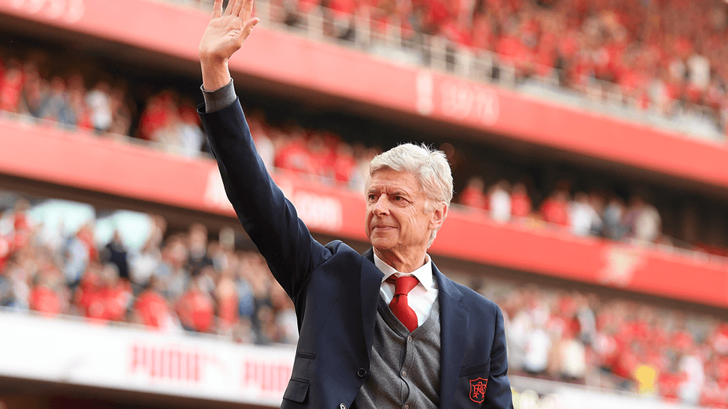 Arsene Wenger waves to the crowd at his final home game as Arsenal manager