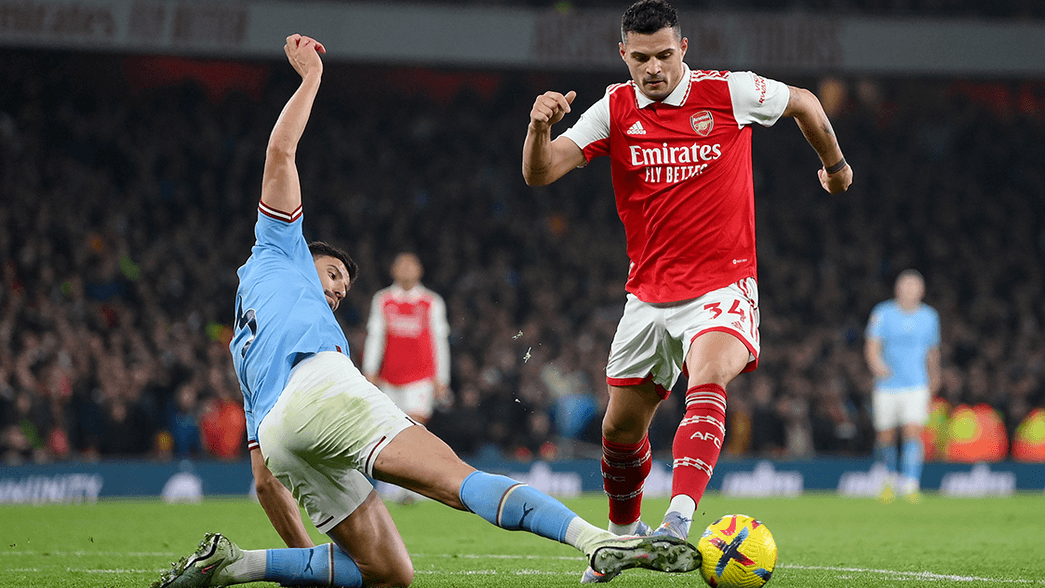 Granit Xhaka in action against Manchester City