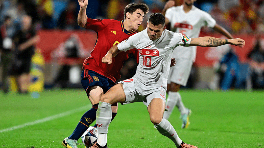 Granit Xhaka playing for Switzerland against Spain