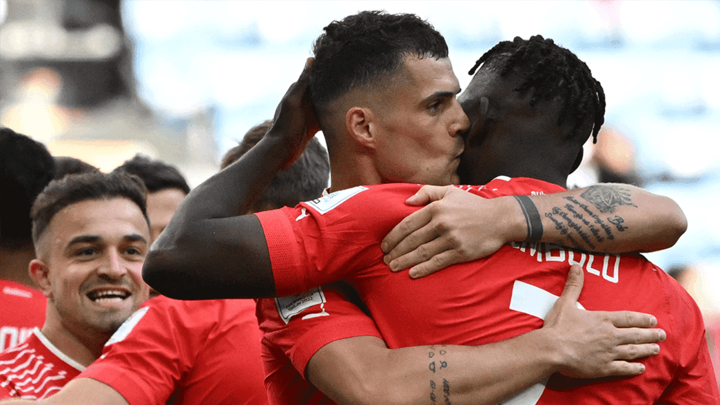 Granit Xhaka celebrates Switzerland's goal against Cameroon