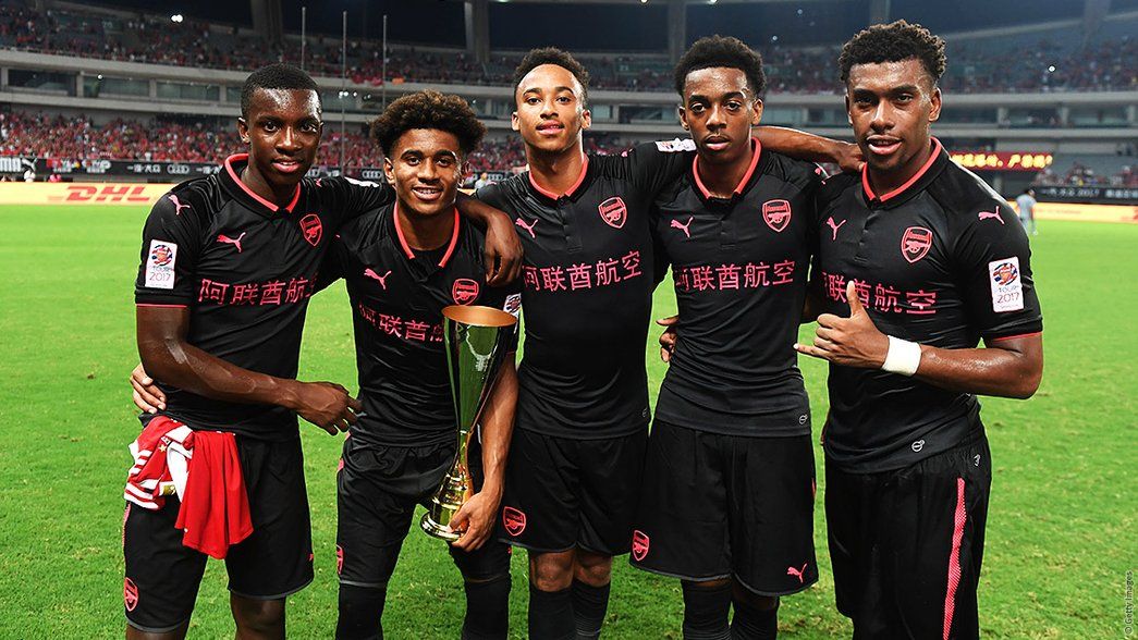 Arsenal's youngsters celebrate beating Bayern