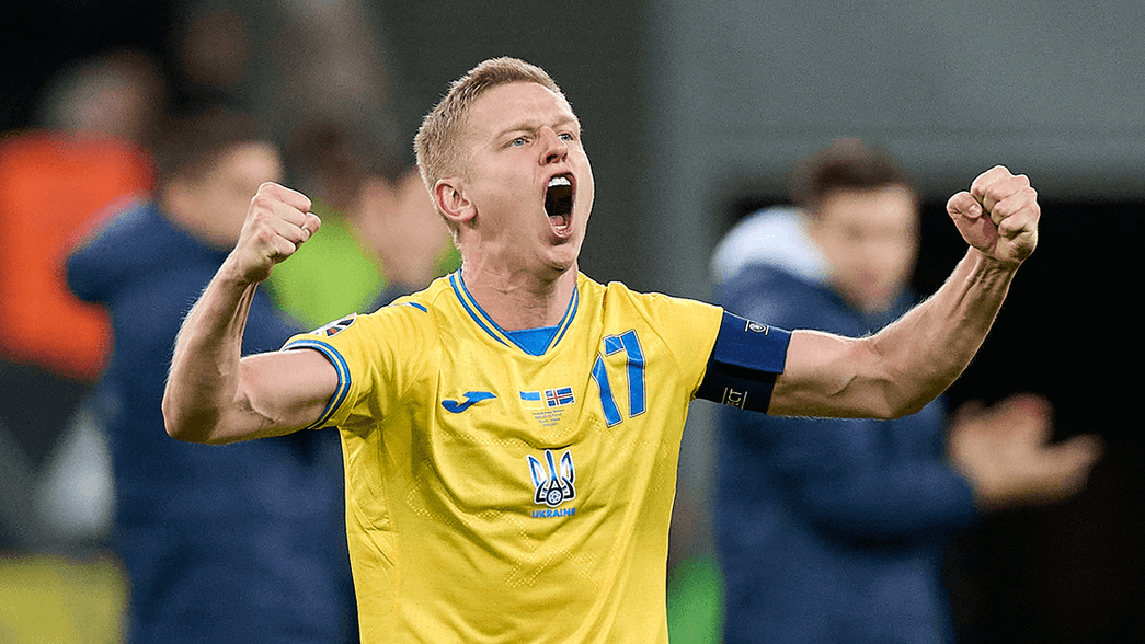 Oleksandr Zinchenko celebrates Ukraine qualifying for Euro 2024